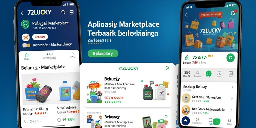 Tampilan utama aplikasi 72LUCKY dengan fitur Marketplace yang menarik.