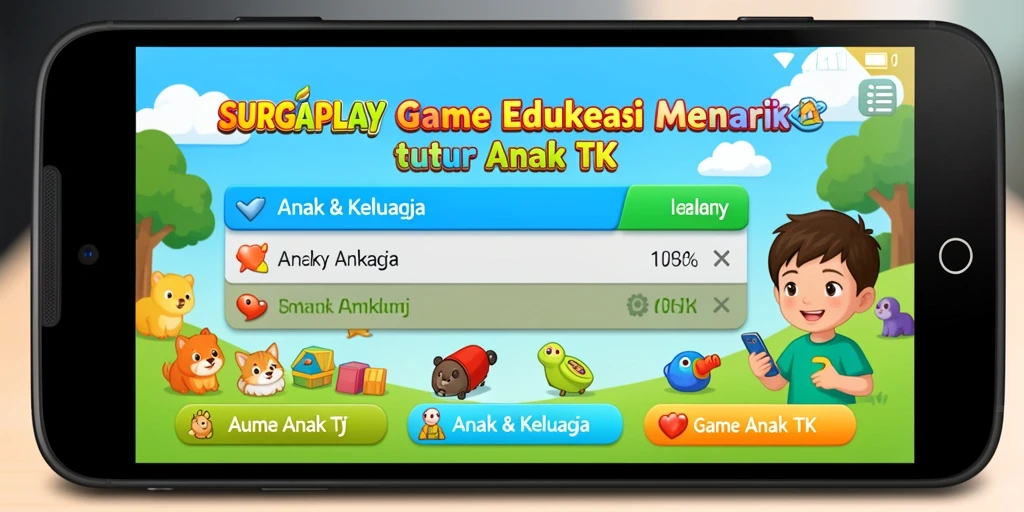 Tampilan antarmuka aplikasi SURGAPLAY yang menarik dan interaktif untuk anak.